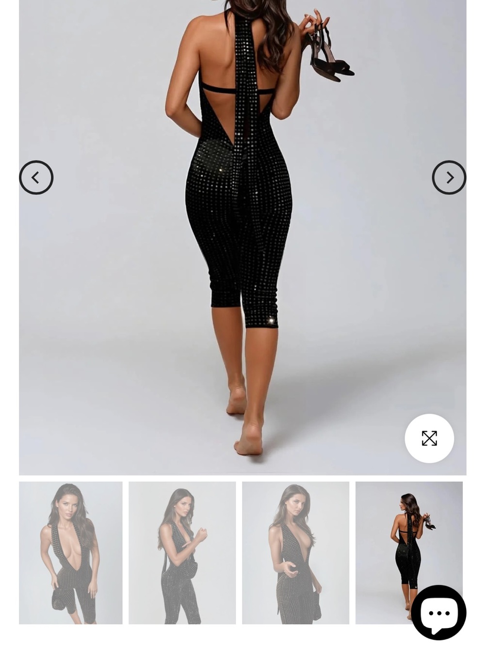 NEW WITH TAGS Black Sequin Backless Halter Midi Dress